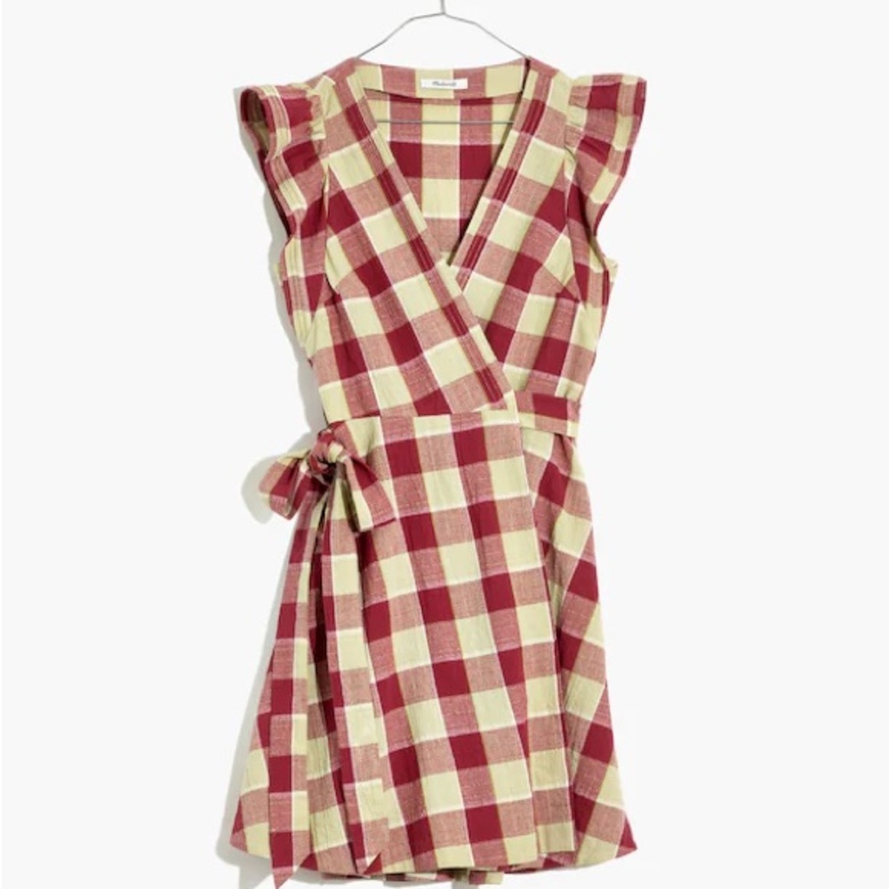 Madewell Gingham Ruffled Wrap Mini Dress Checkered Autumn Women XXL NWT - Picture 5 of 8